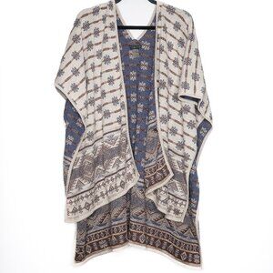 REVERSIBLE  Pima Cotton Beige Blue Brown Kimono Cardigan One Size